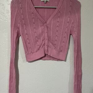 Love Tree Pacsun Button Up Crop Top Pink Long Sleeve Knit Size Medium